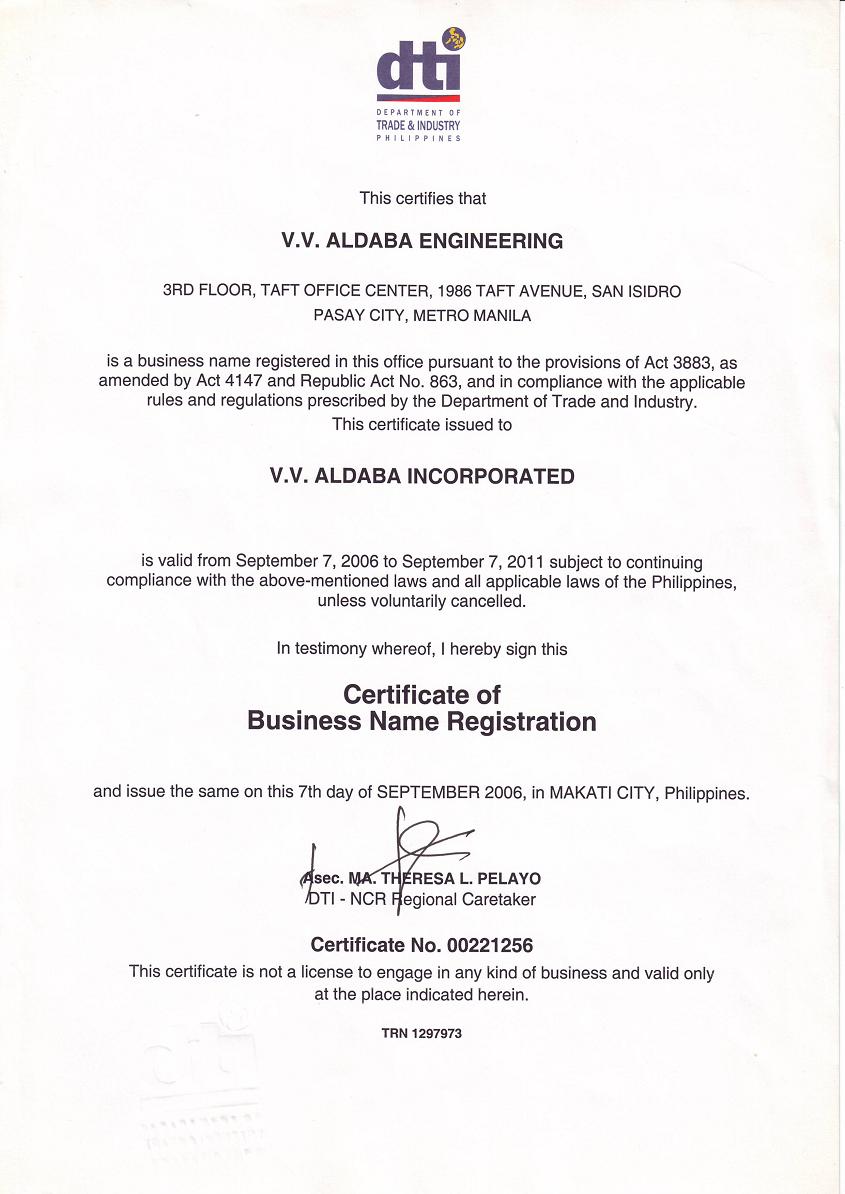 VV Aldaba DTI Certificate